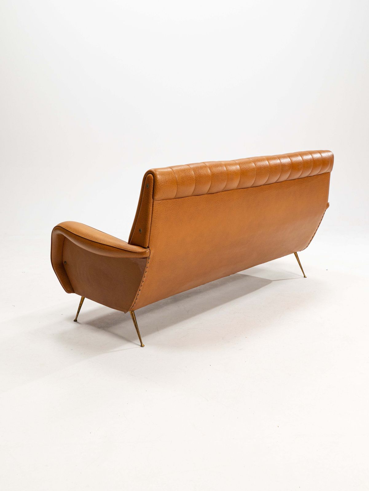 Three Seater Sofa In Skai With Brass Feet In The Style Of Marco Zanuso,1950s photo buy