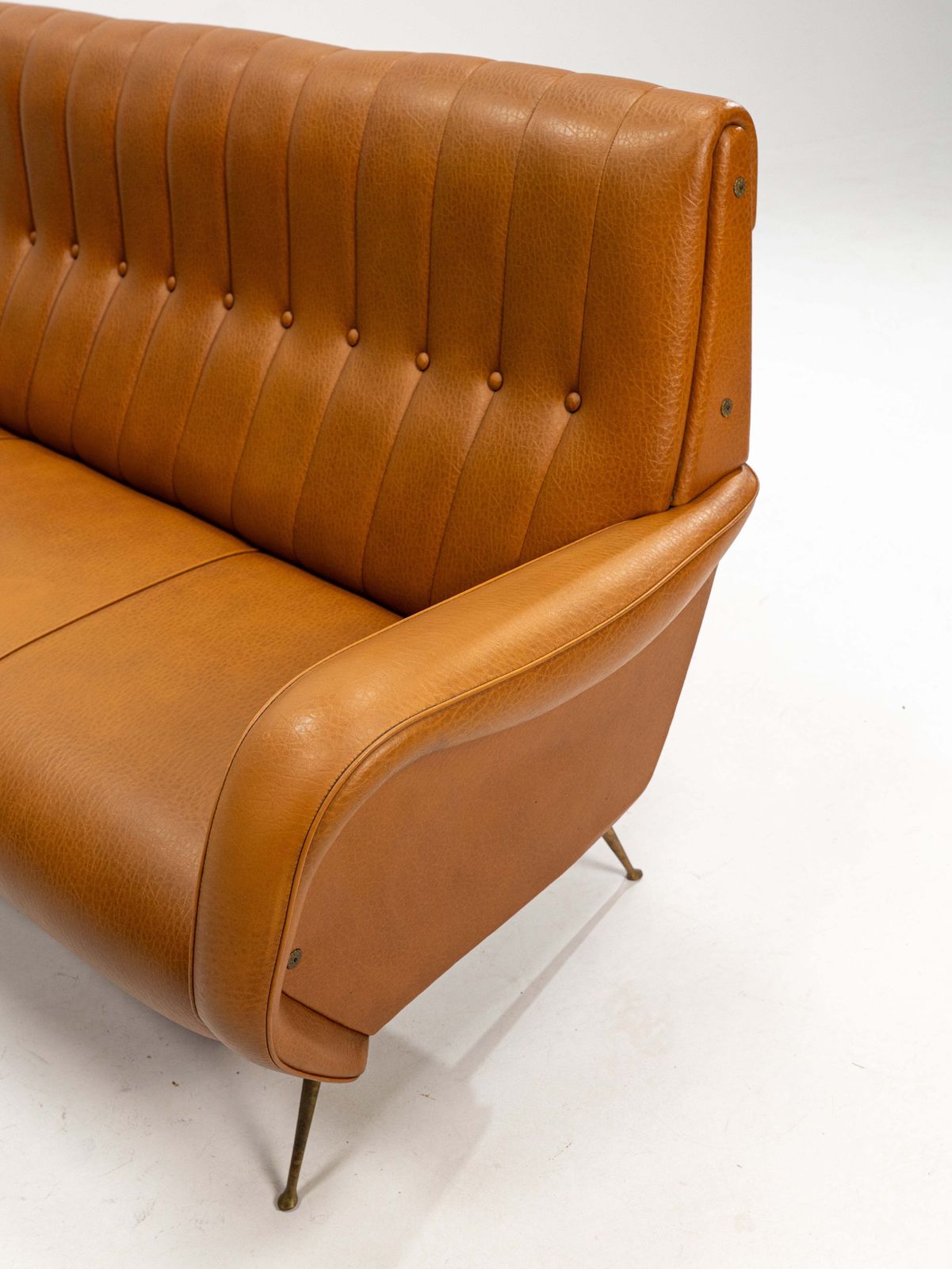 1290.0 Three Seater Sofa In Skai With Brass Feet In The Style Of Marco Zanuso,1950s photo