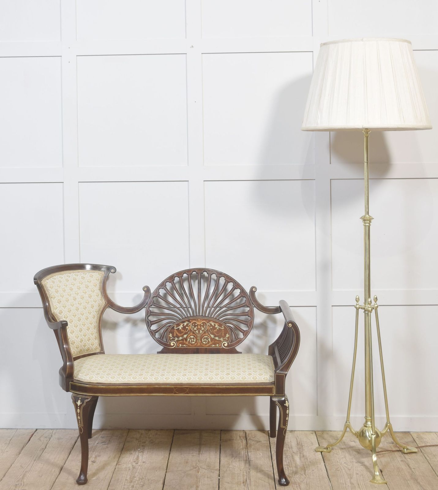 Mahogany Settee With Fan Back And Floral Marquetry photo furniture
