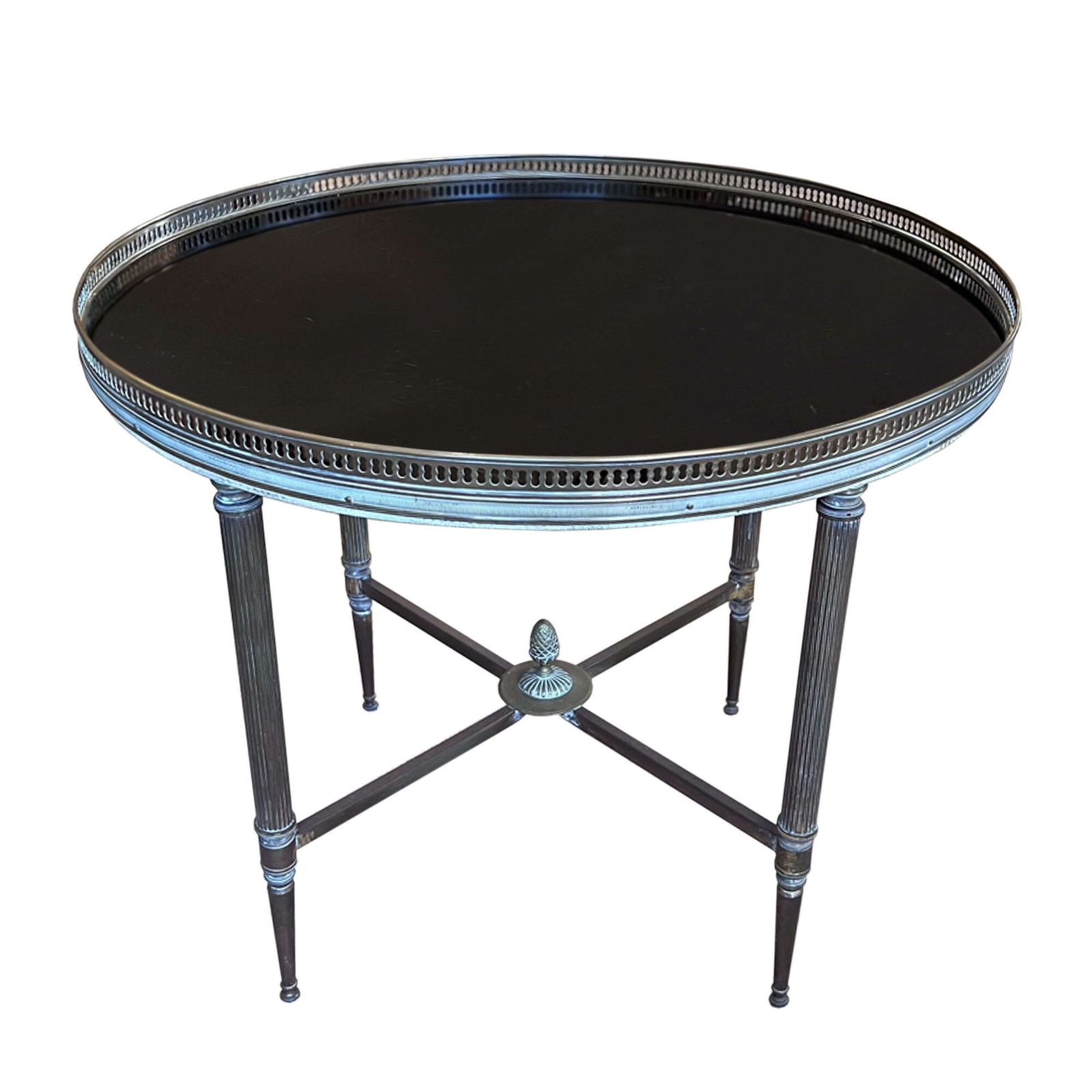 Maison Jansen Style Round Brass Side Table With Black Glass, French 1960s