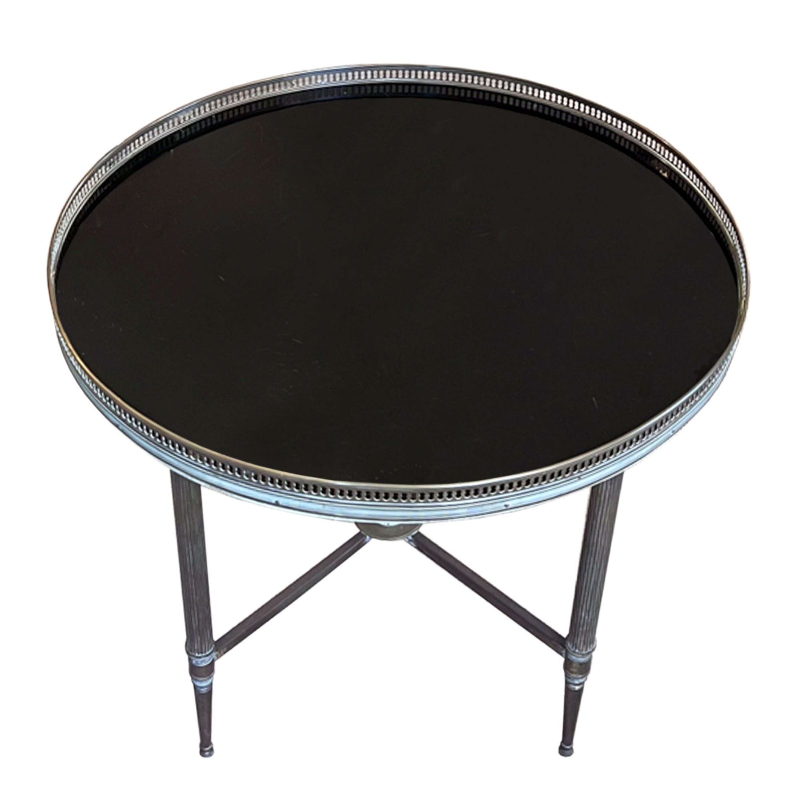 Maison Jansen Style Round Brass Side Table With Black Glass, French 1960s photo furniture