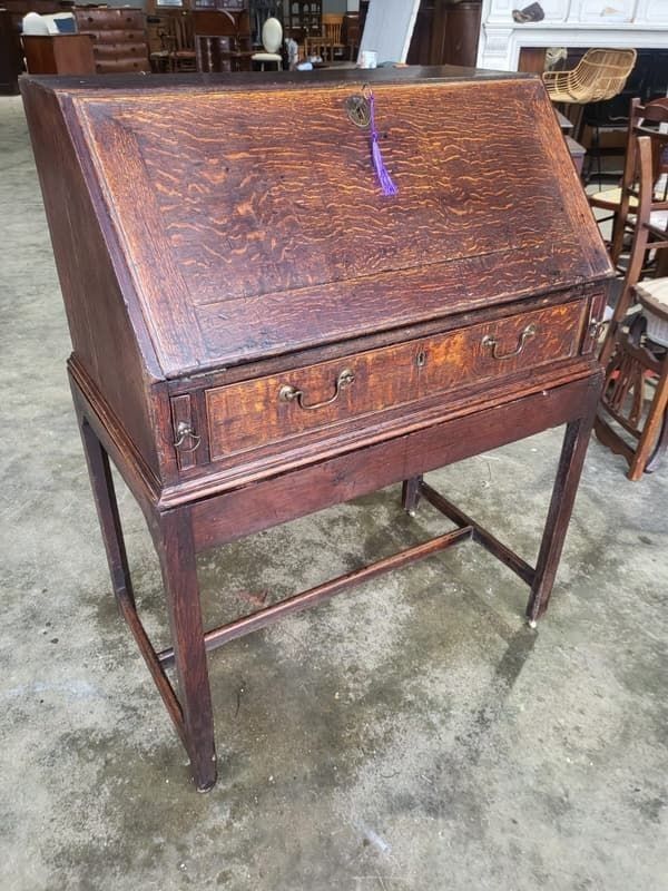 Antique Victorian Oak Bureau Desk Legs Castors Drawers photo furniture