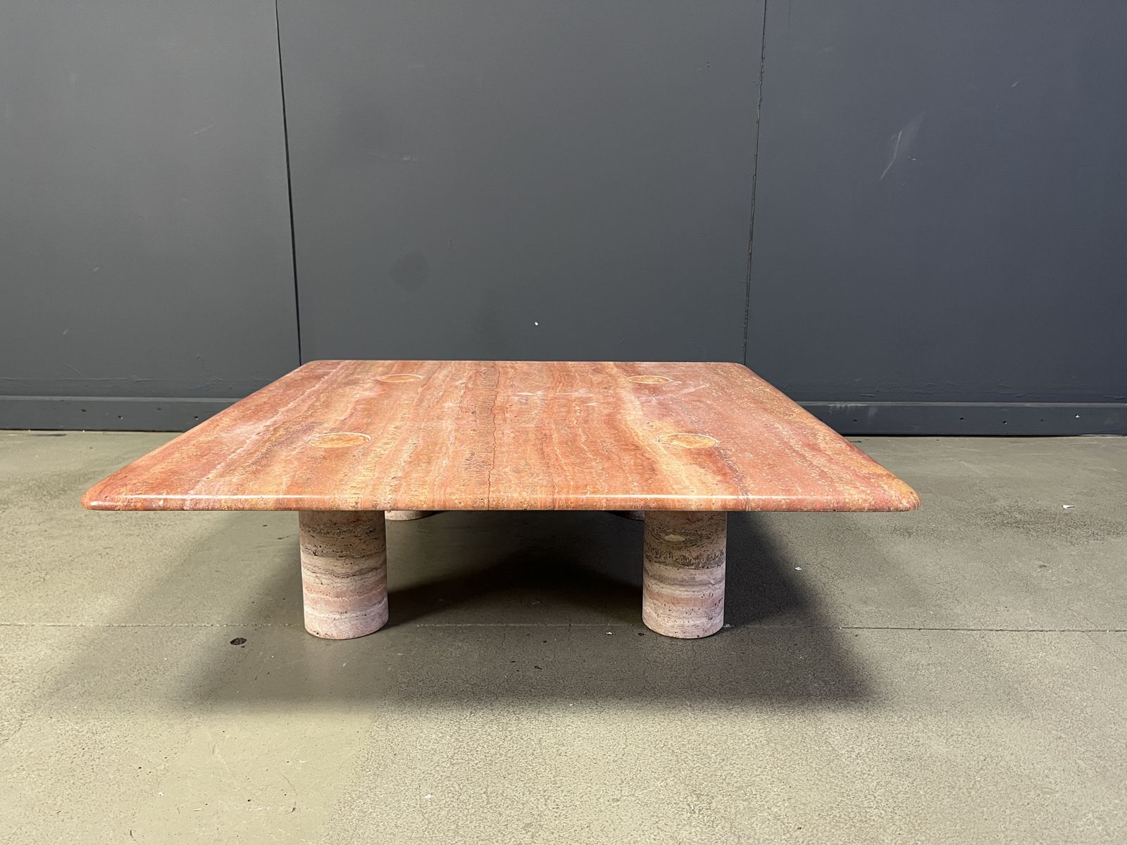 Angelo Mangiarotti Red Travertine Coffee Table For Up&Up, Italy photo for sale