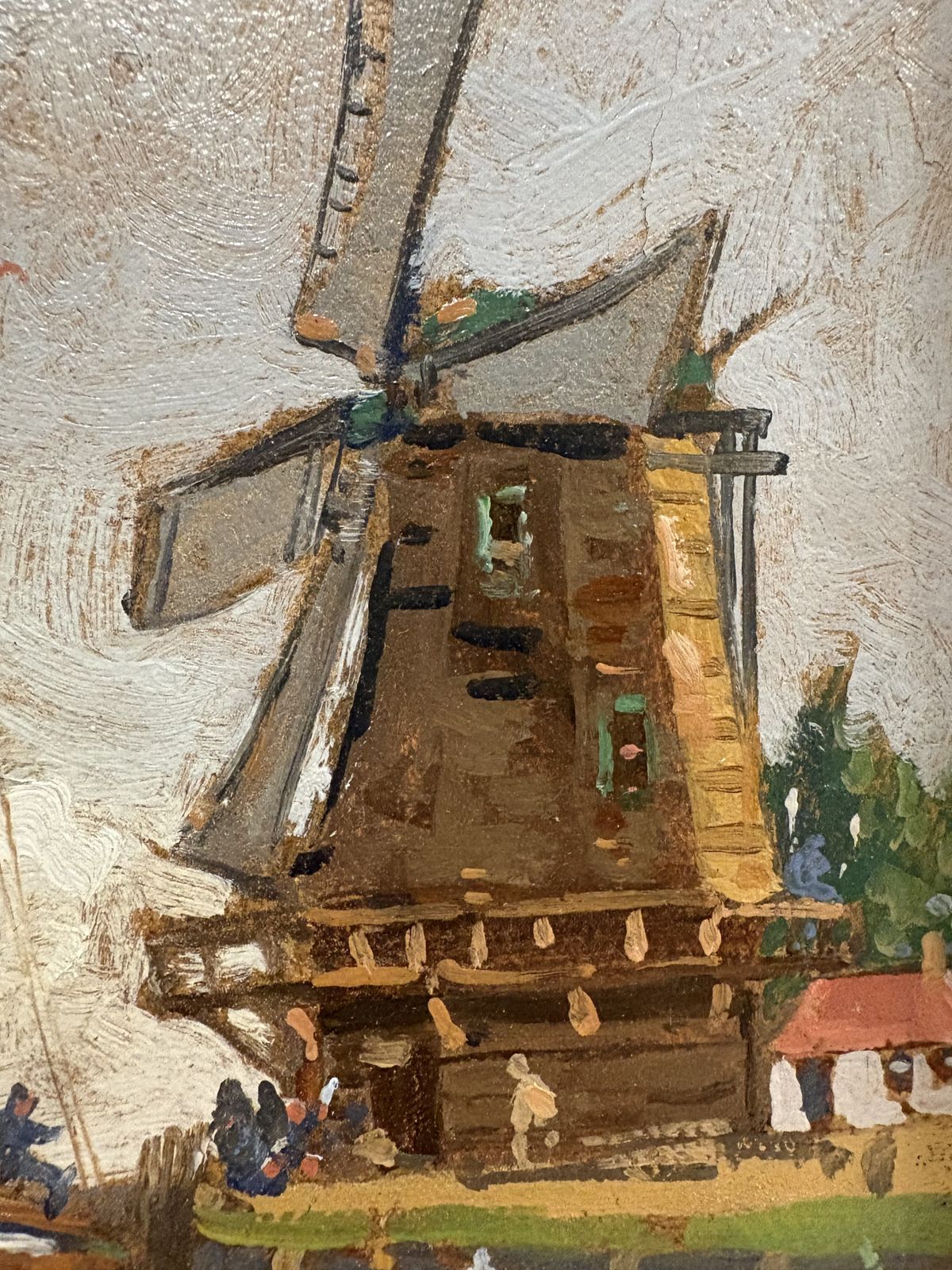 Impressionist Scene Of A Sailboat And Windmill By R Leyton Early 20th Century photo vinterior