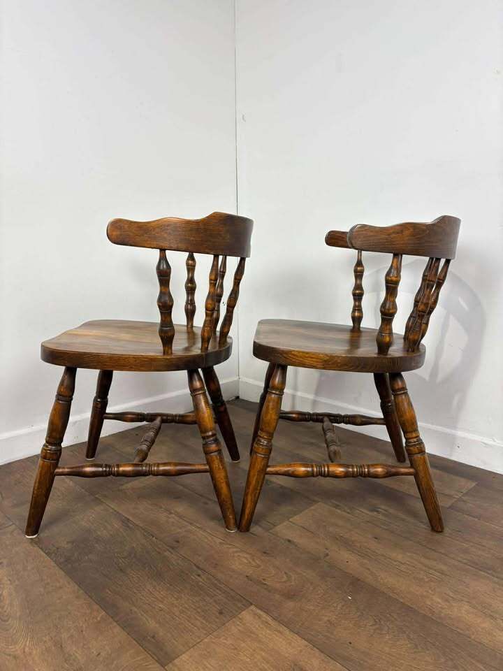 229.0 Pair Of Oak Tub Style Spindle Back Chairs photo