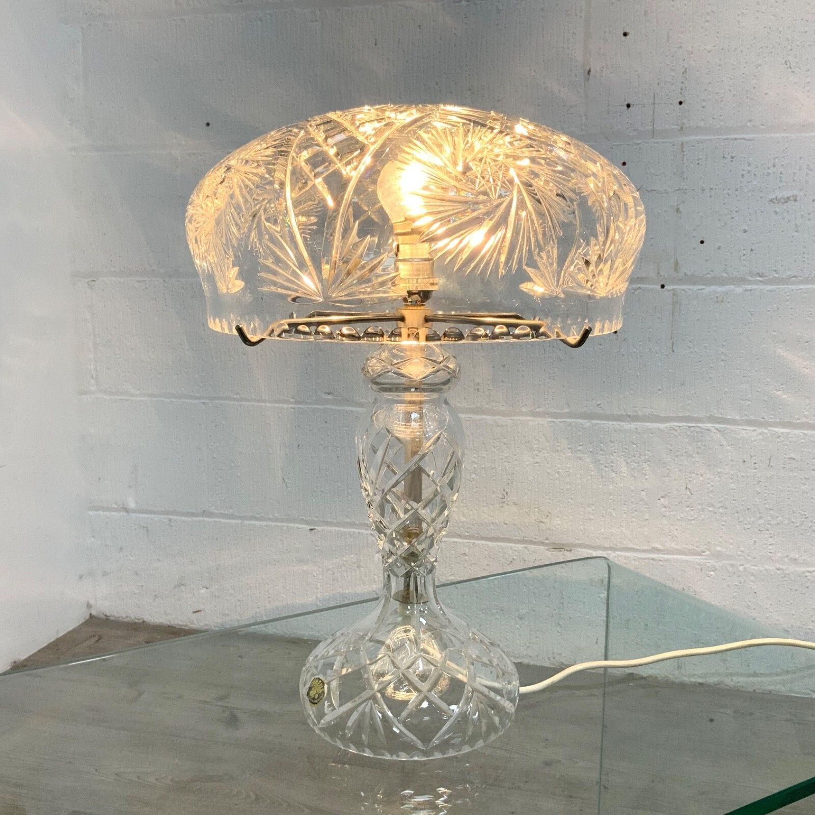 An Original 1920's 1930’s Art Deco Bohemian Crystal Cut Glass Table Lamp photo 395.0