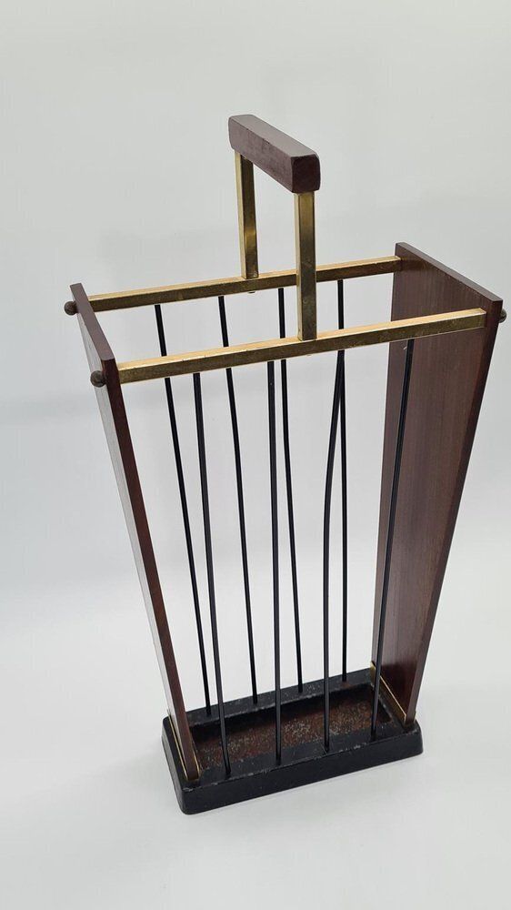 Vintage German Umbrella Stand In Dark Wood, 1960s photo furniture