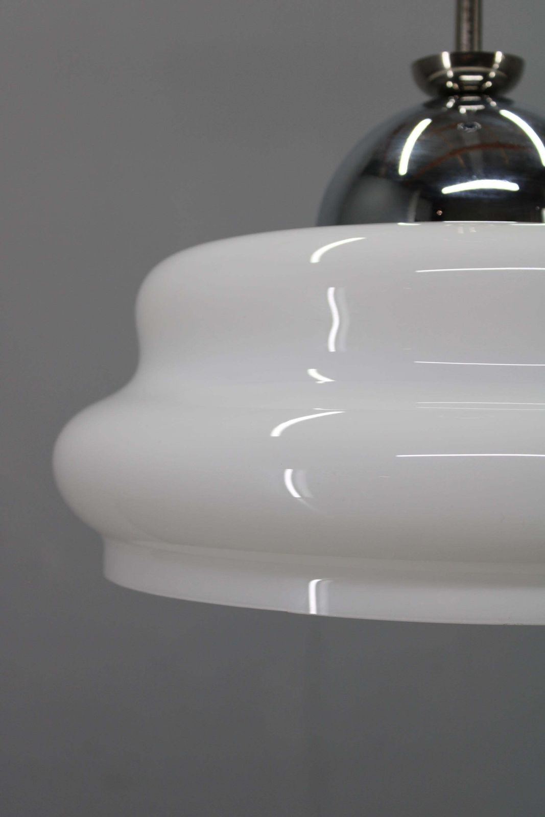 Italian Mid Century Glass Pendant Lamp Chrome Ceiling Light 1960s photo Lighting