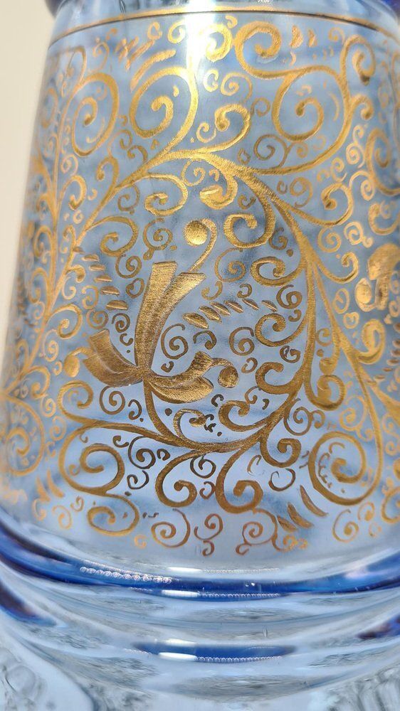 Antique Bohemian Jug In Blue Gilded Glass From Royal Dux Bohemia 1900s photo for sale