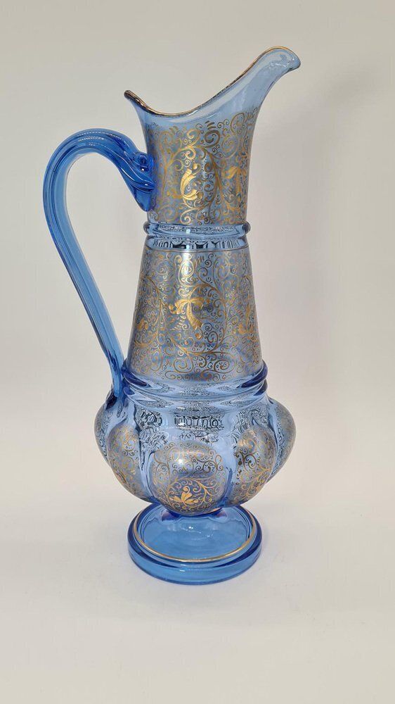 Antique Bohemian Jug In Blue Gilded Glass From Royal Dux Bohemia 1900s photo 350.0