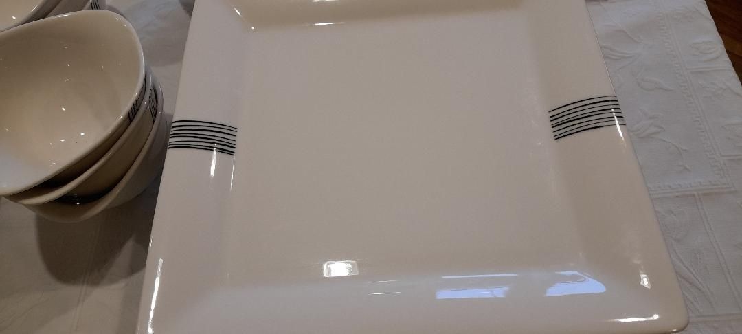 photo for sale Villeroy & Boch Corpo Corpe Black White Lines Square Plates Bowls Dinner Service
