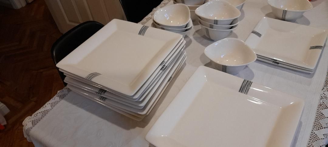 photo buy Villeroy & Boch Corpo Corpe Black White Lines Square Plates Bowls Dinner Service