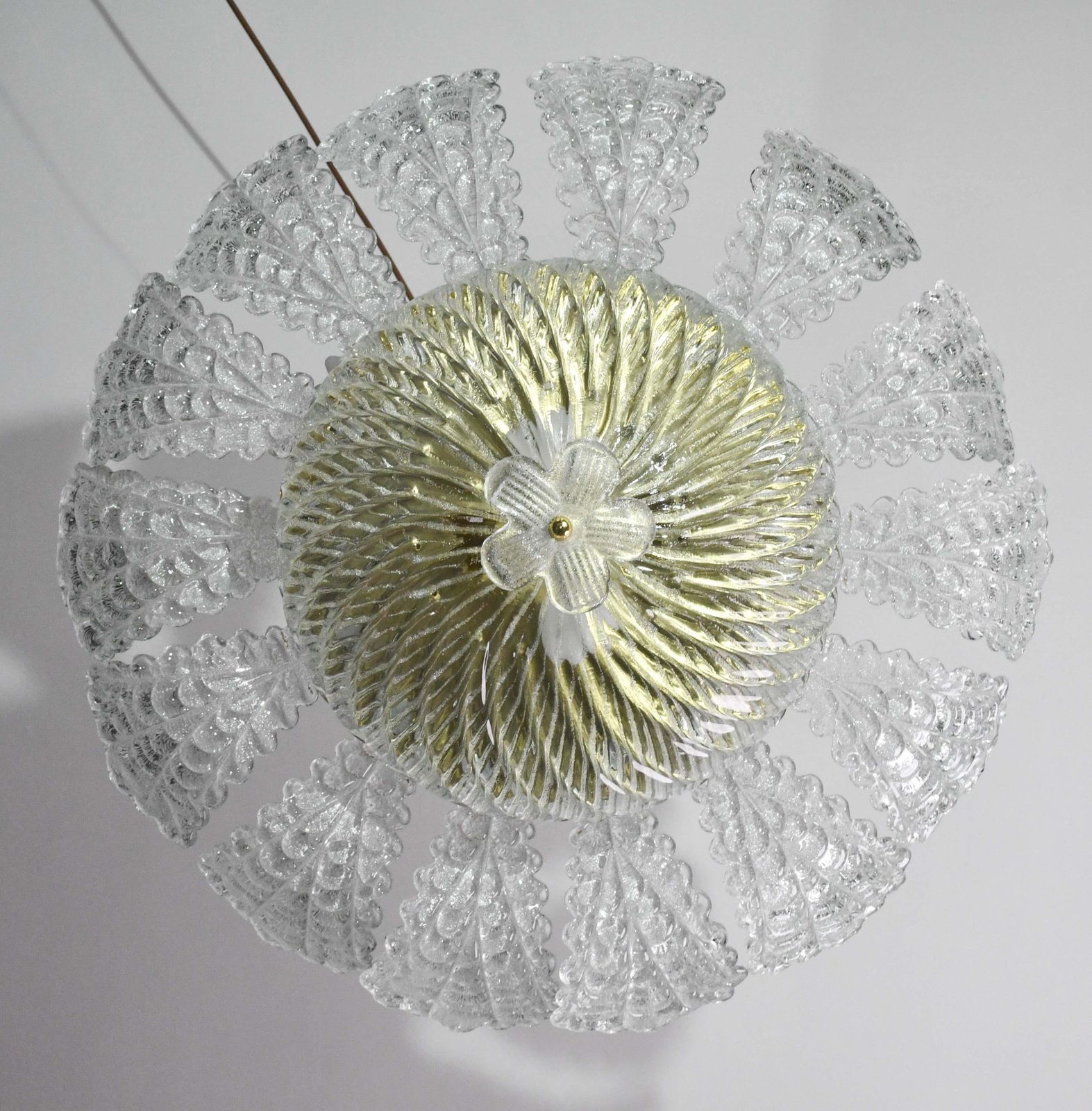 Lovely Transparent Murano Glass Leave Ceiling Light Or Chandelier 1970s photo vinterior
