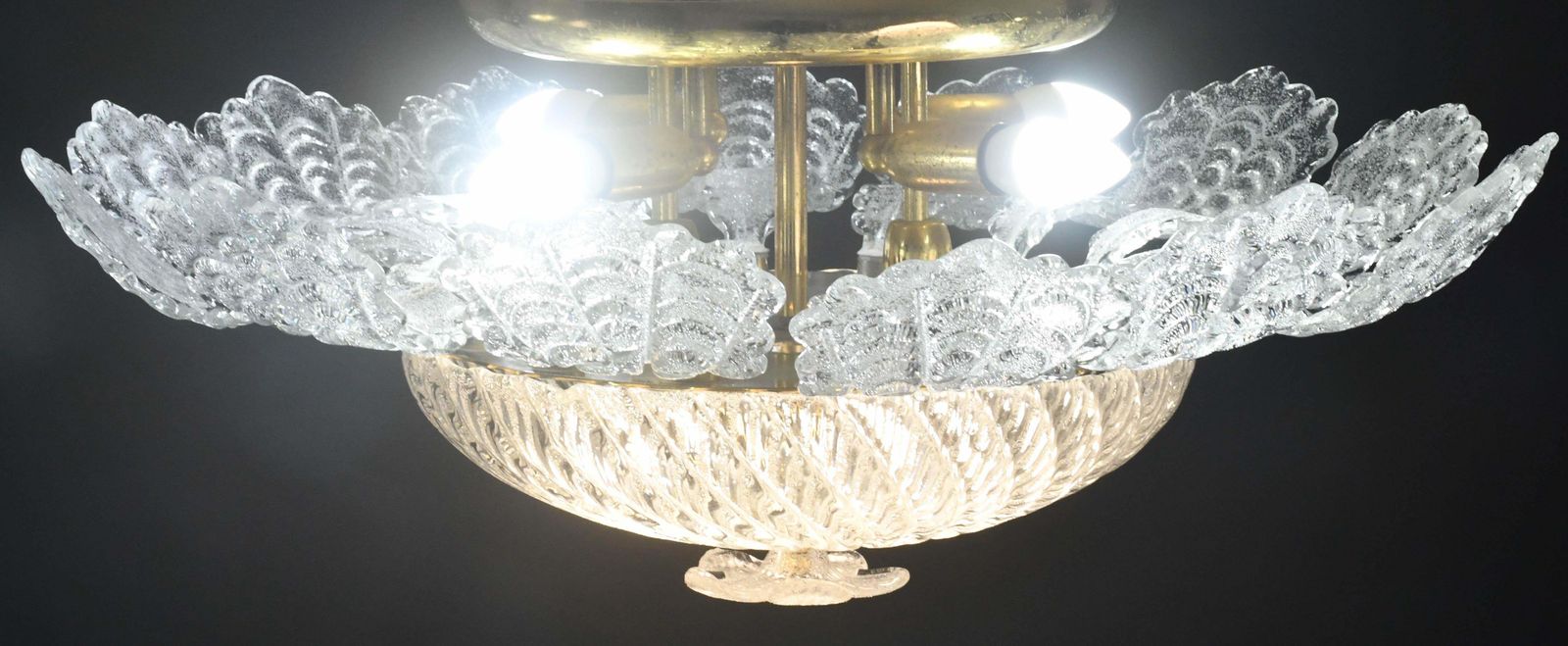 Lighting Lovely Transparent Murano Glass Leave Ceiling Light Or Chandelier 1970s photo