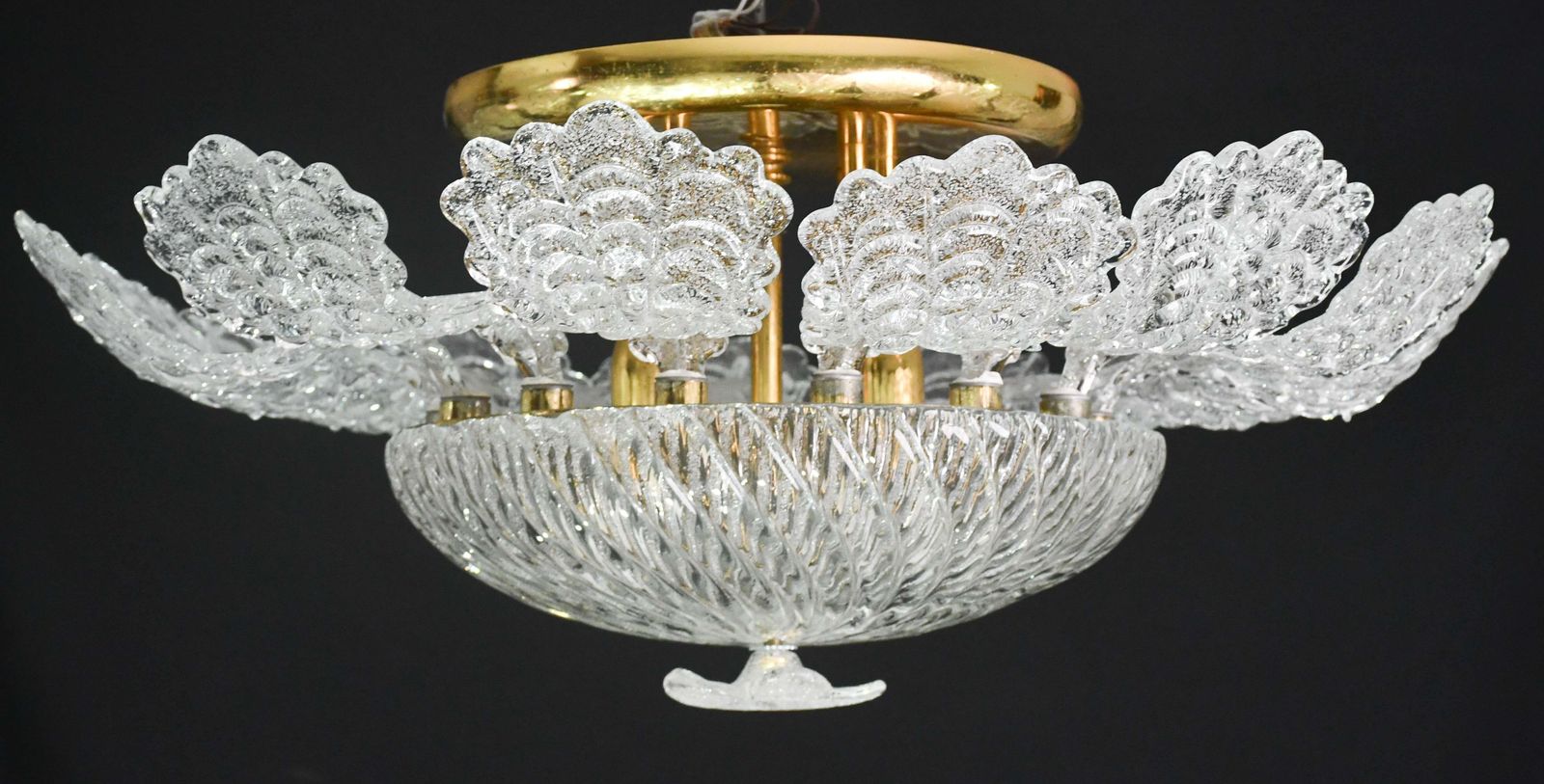 1771.0 Lovely Transparent Murano Glass Leave Ceiling Light Or Chandelier 1970s photo