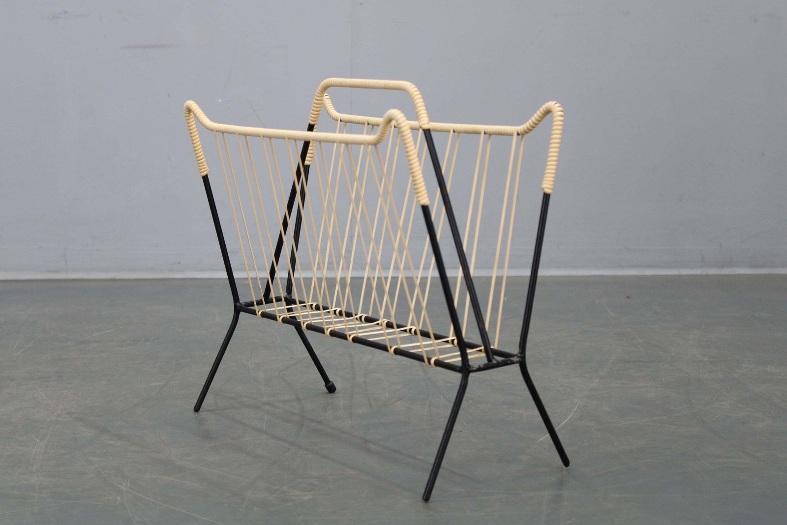Mid Century Italian Magazine Holder In Lacquered Iron 1960s photo furniture