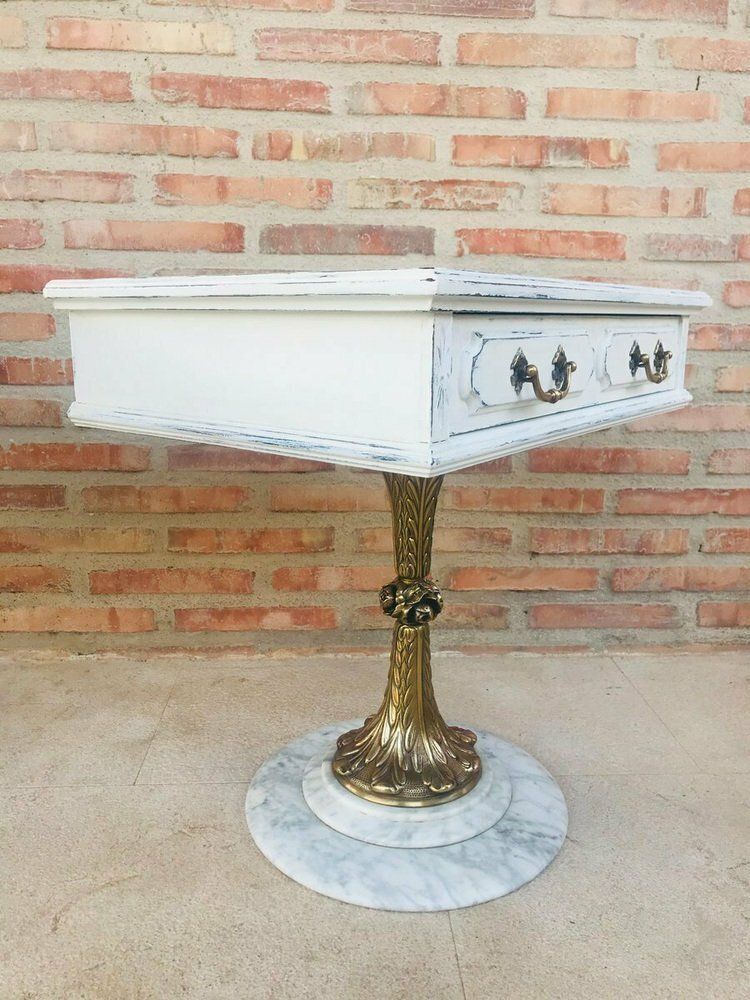 Neoclassical Side Tables With Drawers And Marble Bases, 1950, Set Of 2 photo 2486.0