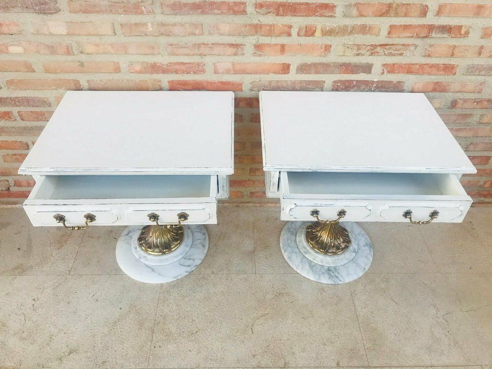 photo furniture Neoclassical Side Tables With Drawers And Marble Bases, 1950, Set Of 2
