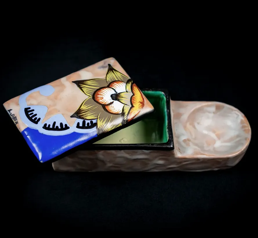 Floral Art Deco Cigarette Box And Ashtray By Louis Auguste Dage