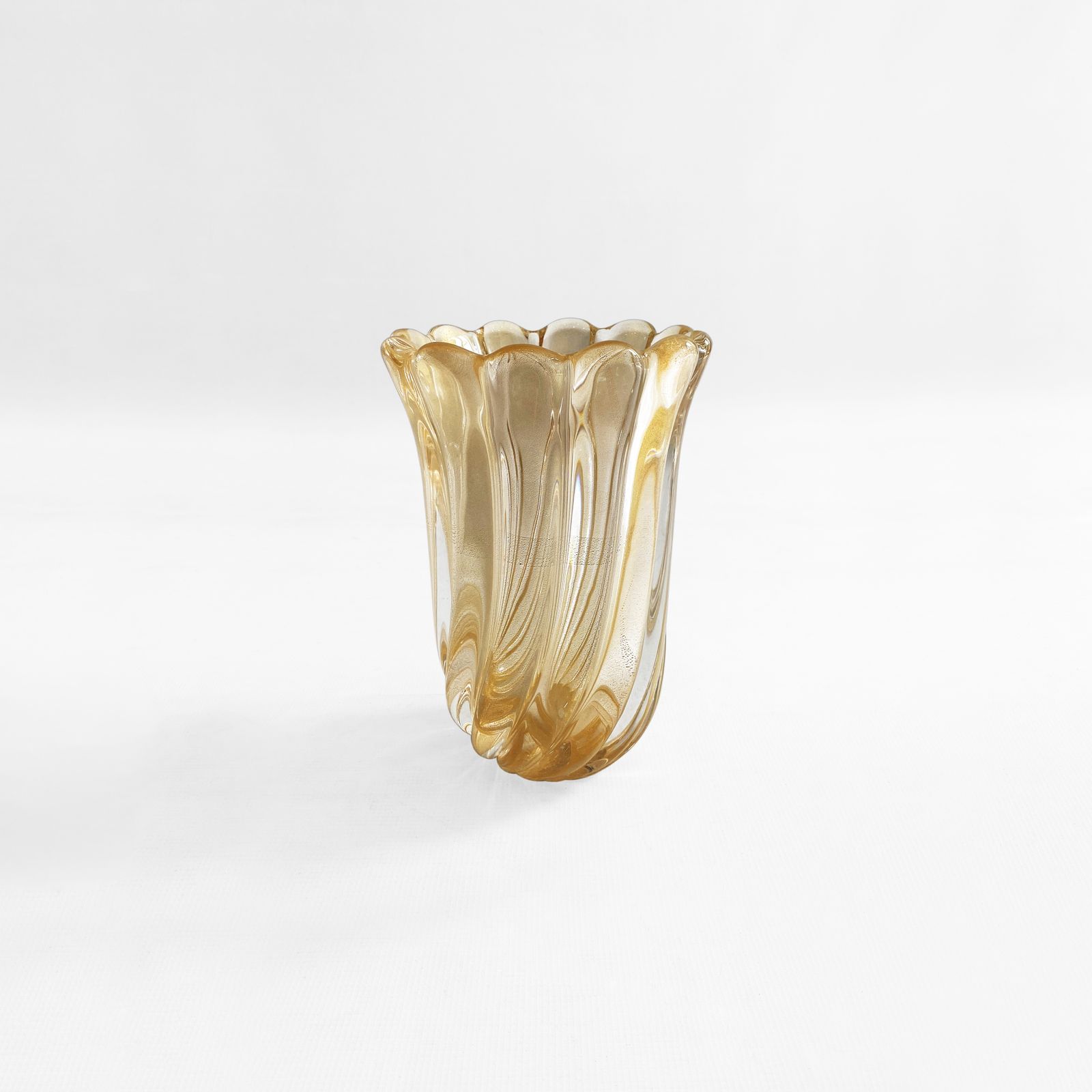 Home Decor 1980s Archimede Seguso Murano Glass Vase, Signed Gold Italian Art Deco photo