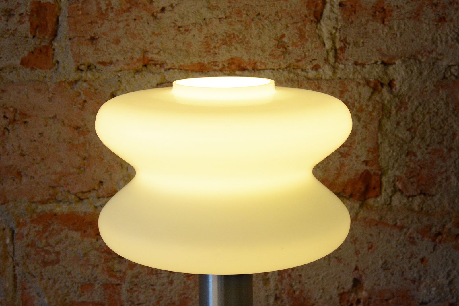 Restored Mid Century Table Lamp, By Napako, Aluminium, Milk Glass, Czech, 1960s photo vinterior
