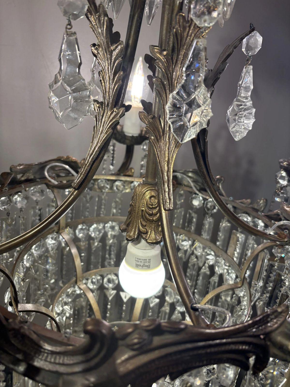 Lighting Antique Crystal Empire Style Italian Chandelier, 1950s photo