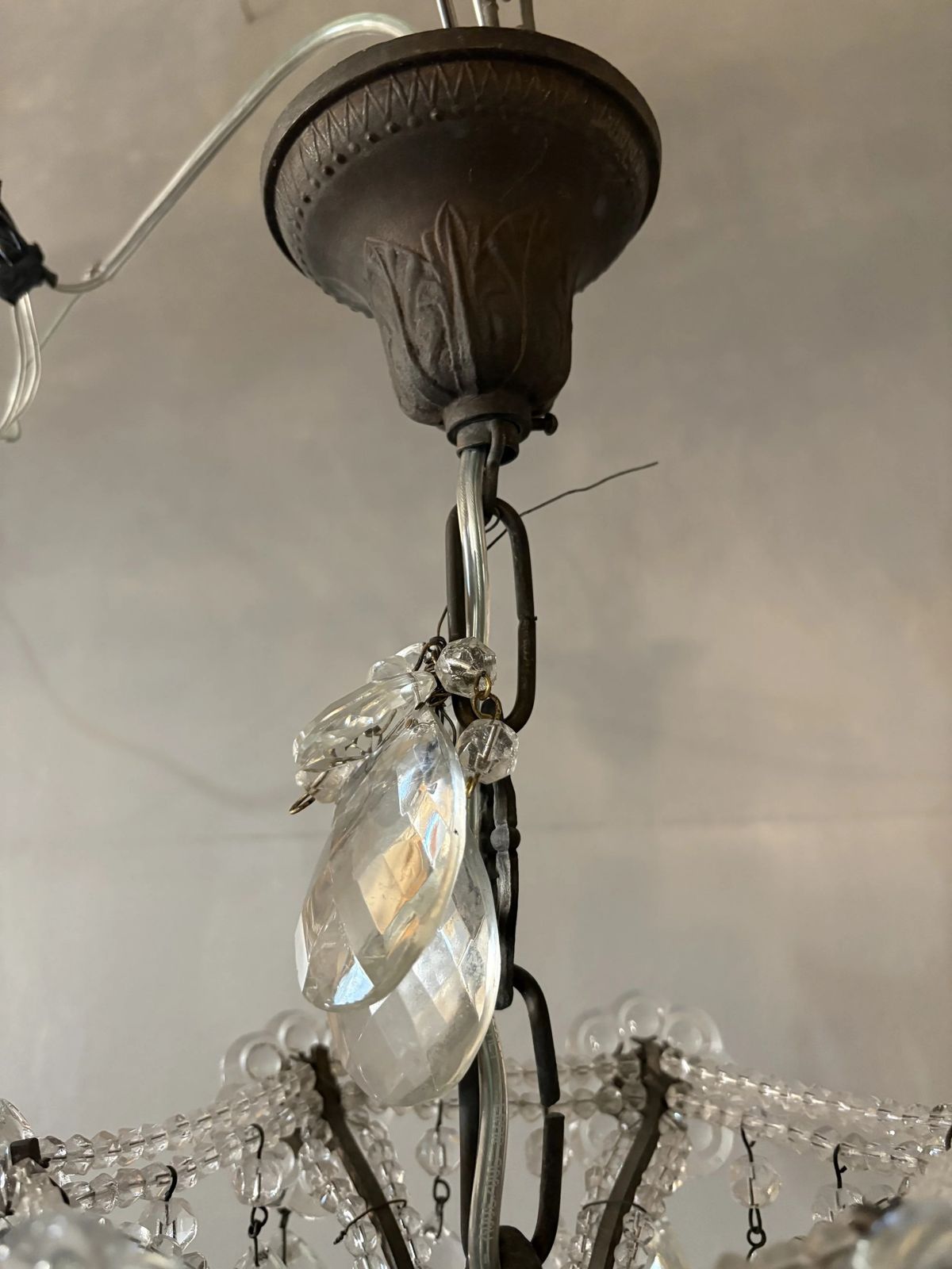 Italian Mid Century Florentine Crystal Chandelier, 1950s photo for sale