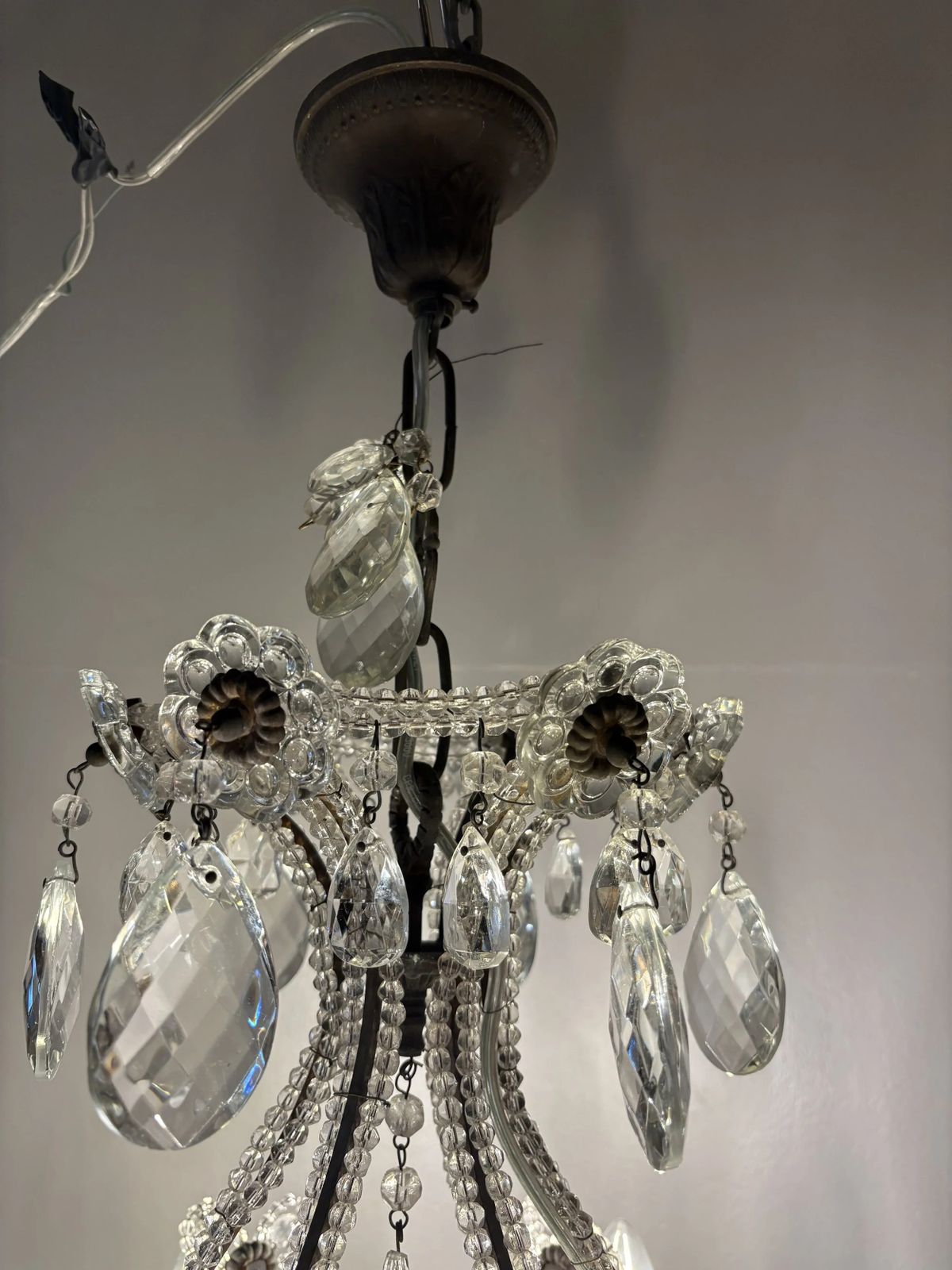 Italian Mid Century Florentine Crystal Chandelier, 1950s photo vinterior