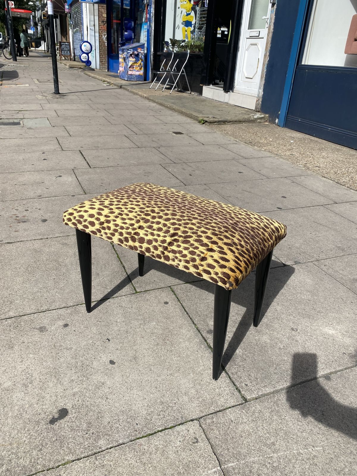 Paolo Buffa 1950s Italian Ebonized Stool In Jim Thompson Silk Cheetah Velvet Animal Midcentury Modern Restored And Upholstered photo vinterior