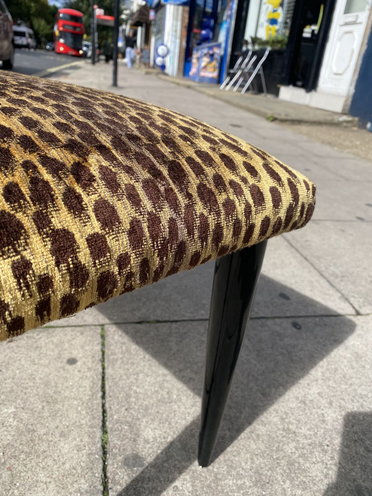 photo vinterior Paolo Buffa 1950s Italian Ebonized Stool In Jim Thompson Silk Cheetah Velvet Animal Midcentury Modern Restored And Upholstered
