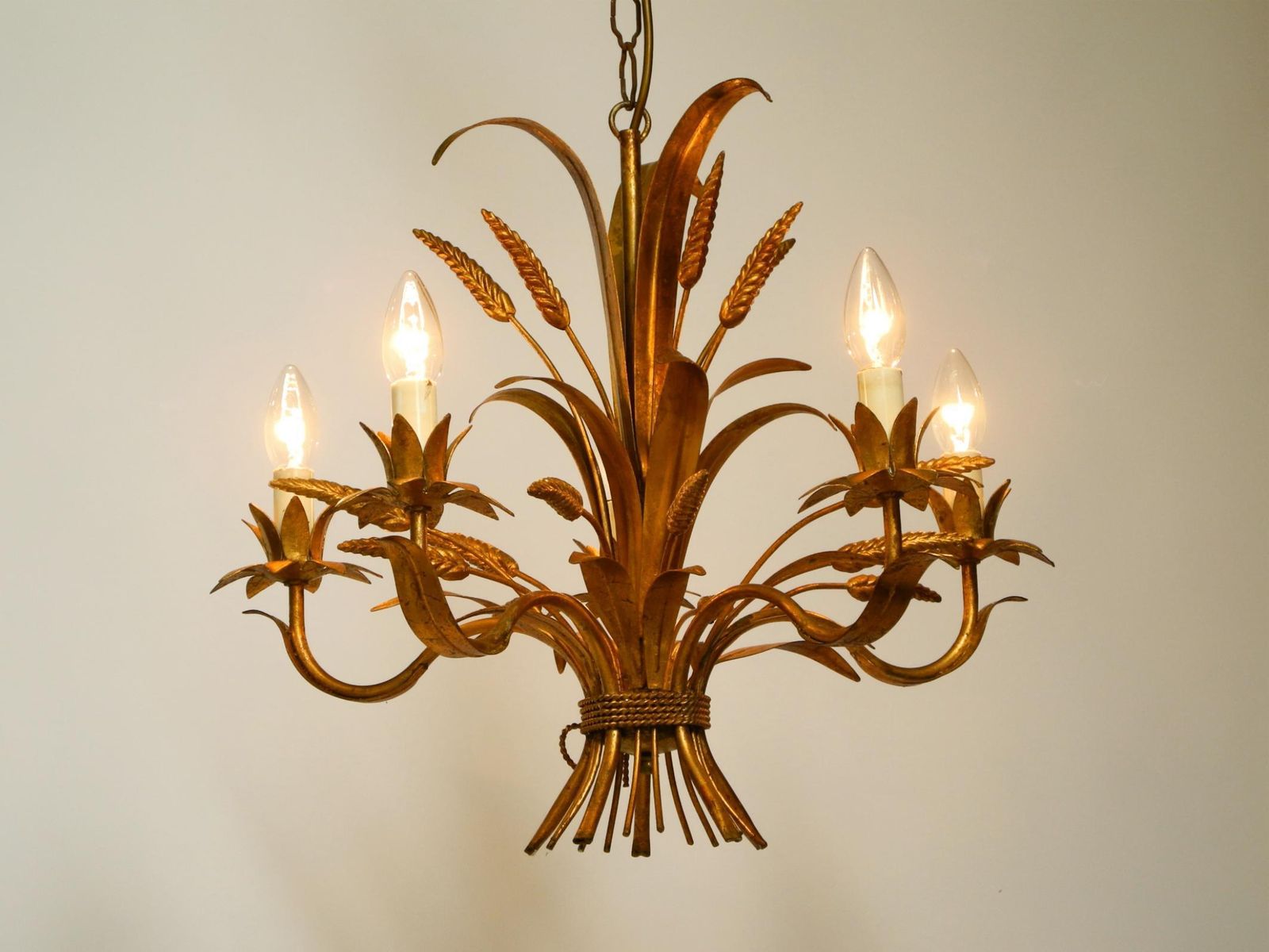 Beautiful 1970s Gold Plated 5 Arm Tall Metal Chandelier By Hans Kögl photo Lighting