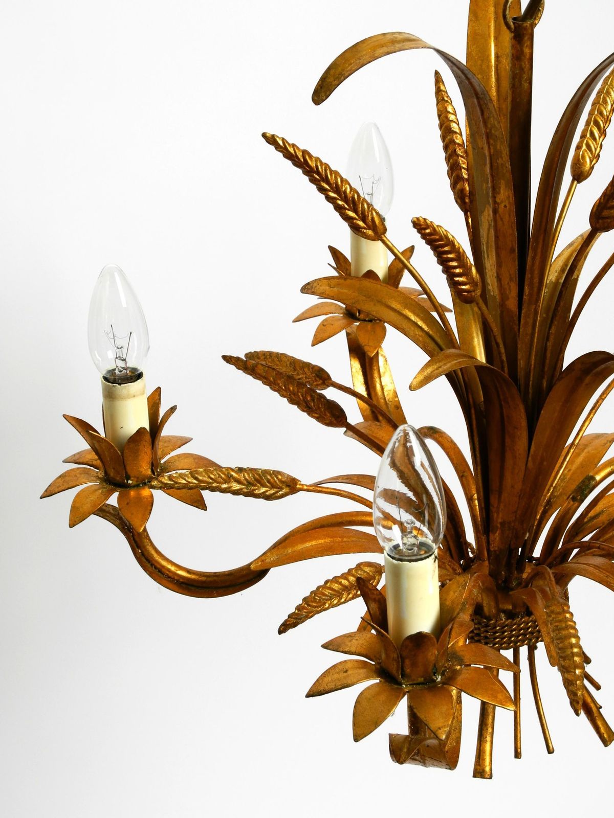 Beautiful 1970s Gold Plated 5 Arm Tall Metal Chandelier By Hans Kögl photo vintage