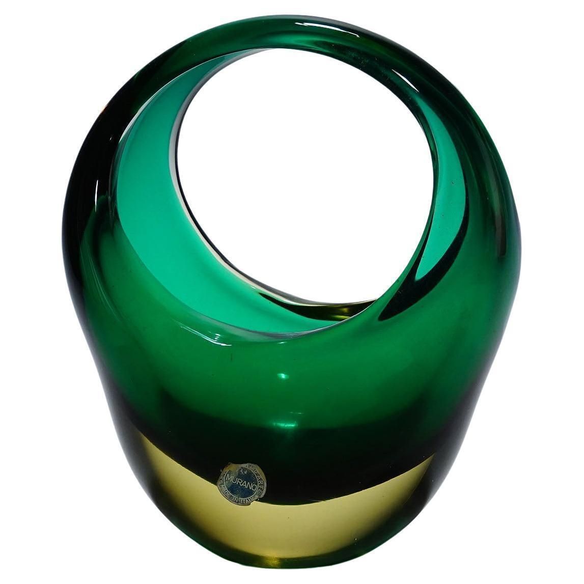 Bowl In Green Sommerso Glass, Flavio Poli For Seguso Murano 1950s