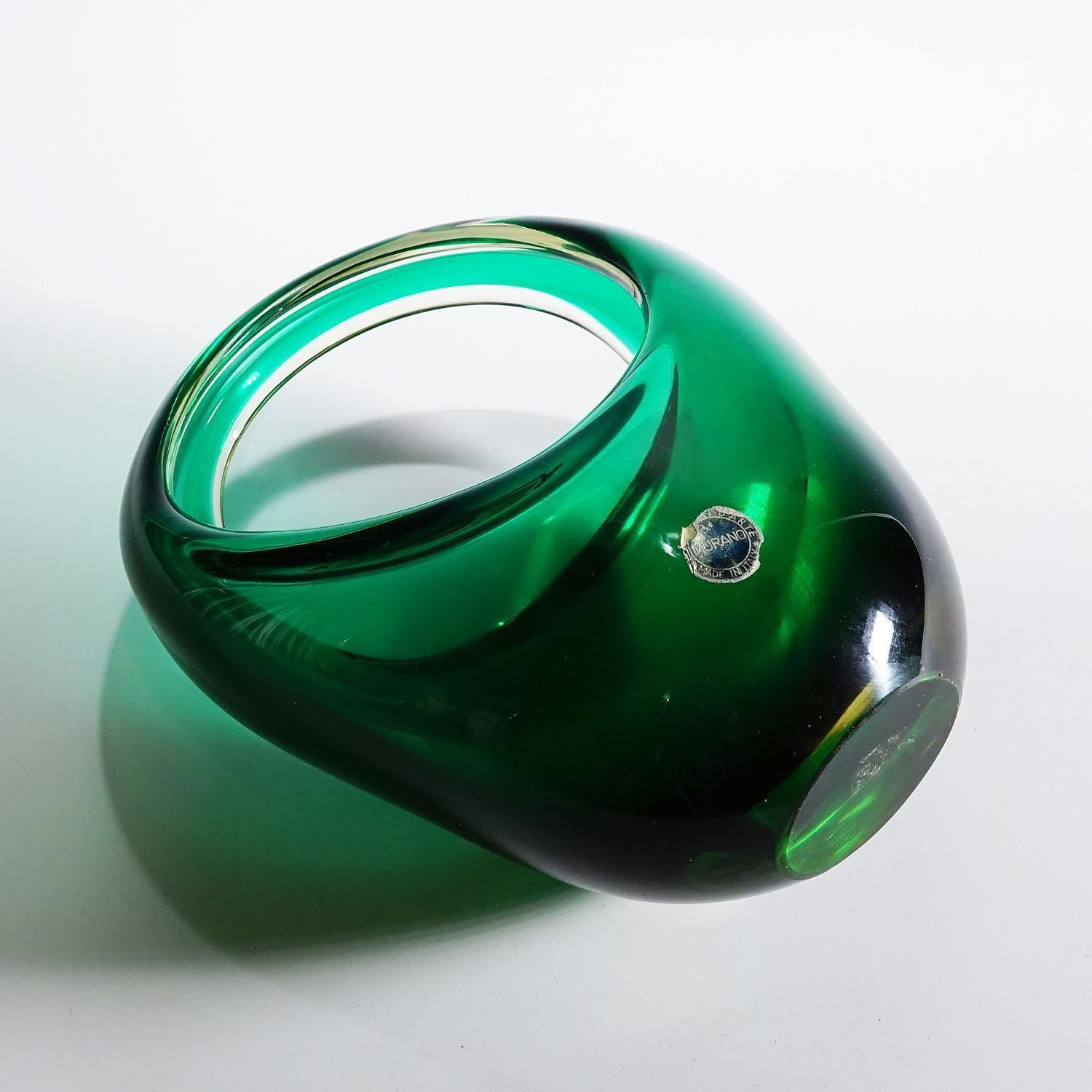 photo for sale Bowl In Green Sommerso Glass, Flavio Poli For Seguso Murano 1950s