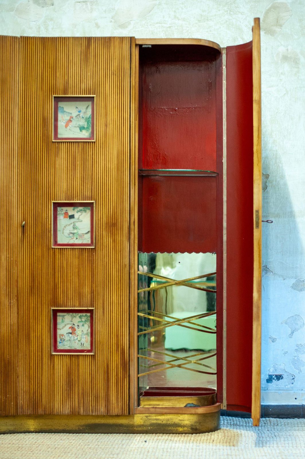Bamboo Wardrobe Cabinet With Oriental Illustrations   Italy, Circa 1950 photo vintage