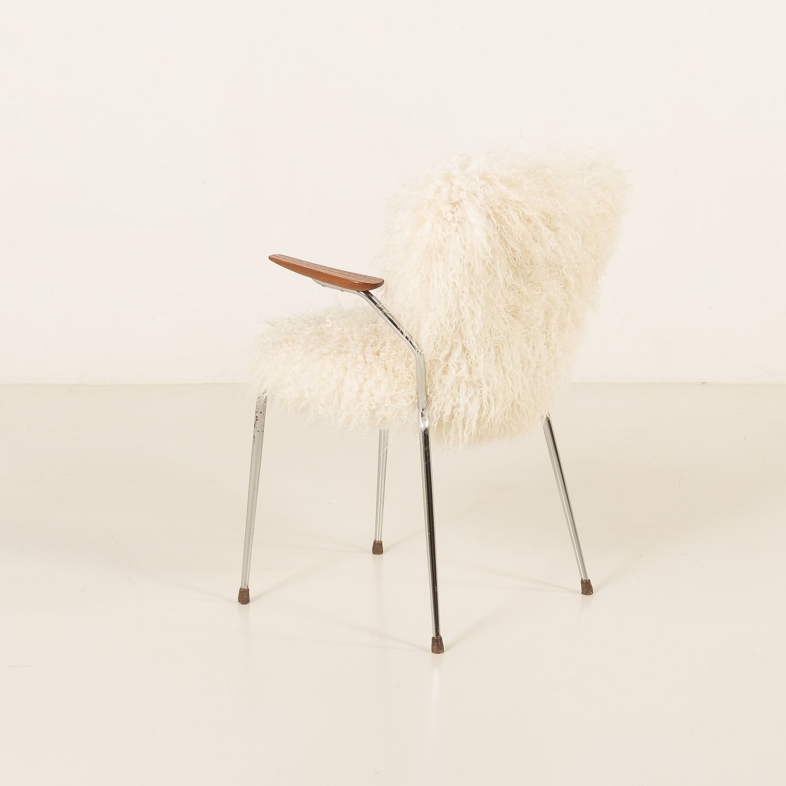 Mid Century Long Hair Sheepskin Chair In The Style Of Arne Jacobsen, Denmark 1950s photo buy