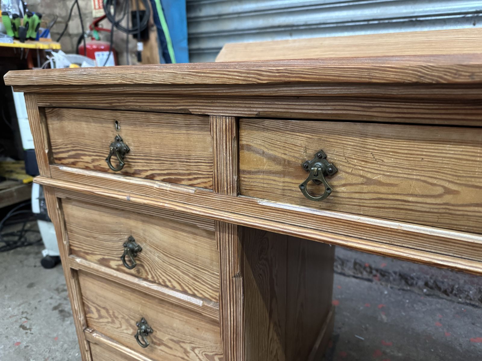 9 Drawer Restored Antique Pine Desk photo vinterior