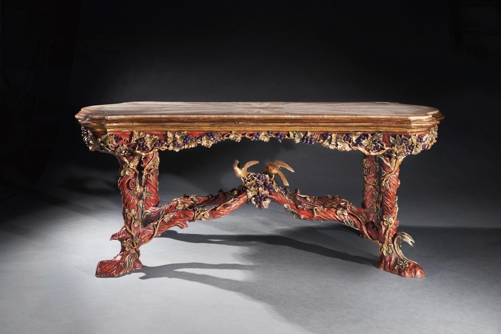 Outstanding Italian Carved Wood Polychrome Centre Table With Onyx Top By Amleto Bertoni photo furniture