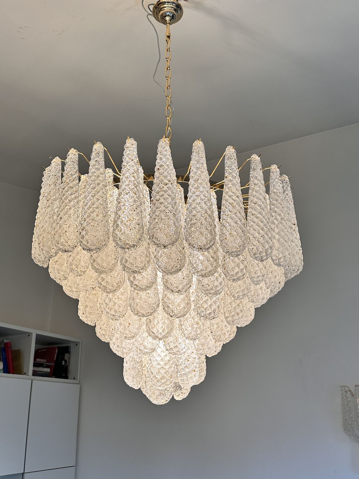 Huge Italian “Conchiglie” Murano Glass Gold Chandelier photo buy