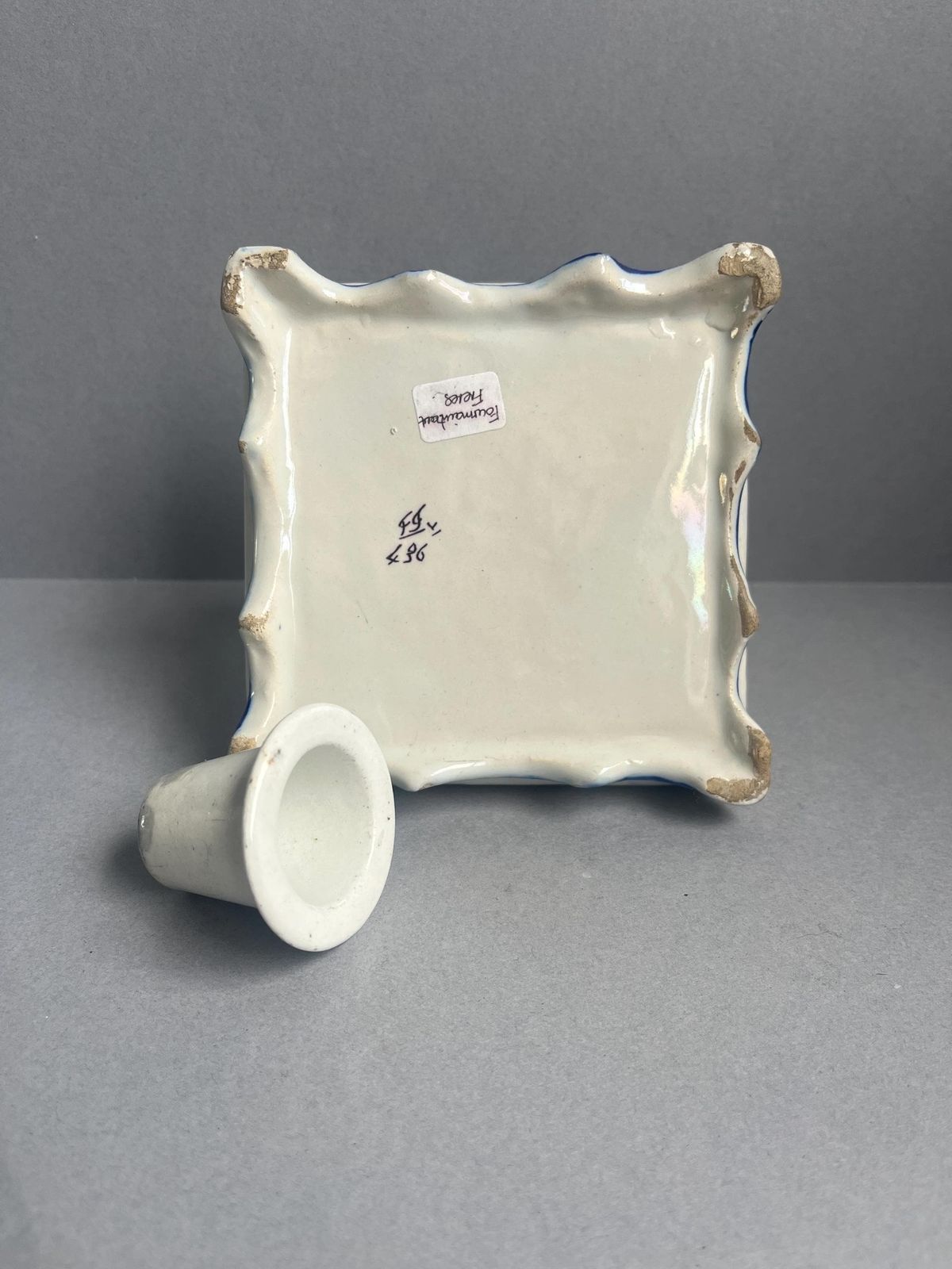 photo furniture Antique French Porcelain Inkwell Stand | Hand Painted Rococo Revival Desk Accessory | Faince Candle Holder