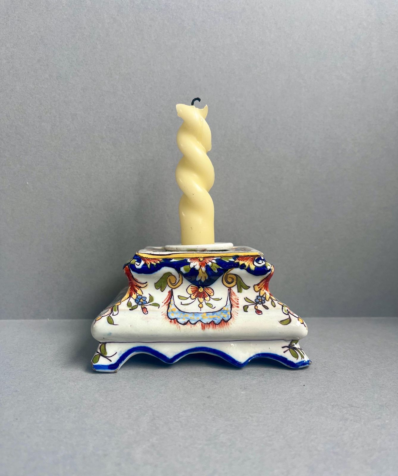 photo for sale Antique French Porcelain Inkwell Stand | Hand Painted Rococo Revival Desk Accessory | Faince Candle Holder