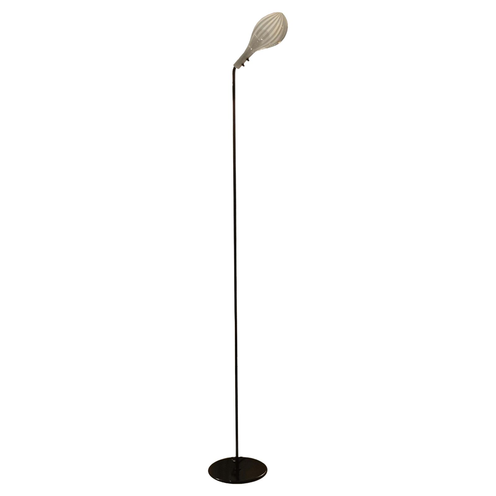 Black Metal And Blown Glass Floor Lamp, Italy 1980s