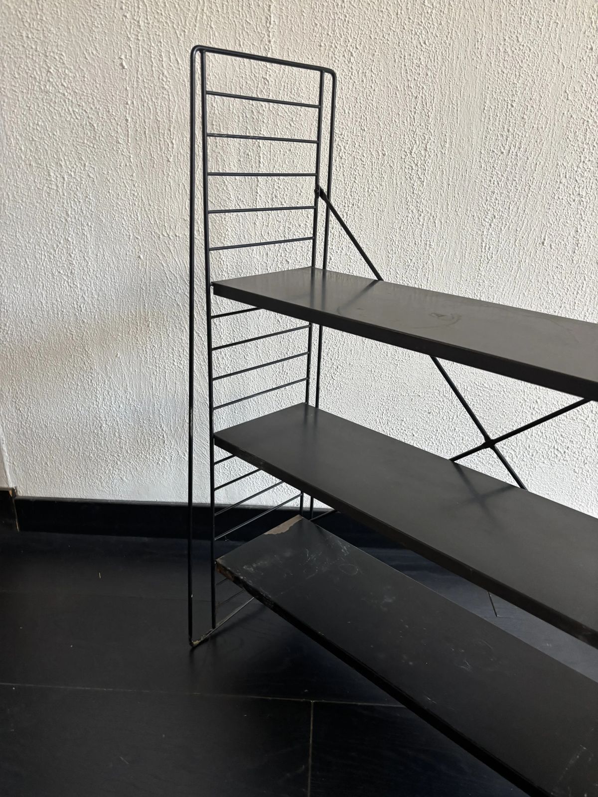 Vintage 1950s Tomado Shelf On Legs, Designed By A. Dekker, Black   84 X 25 Cm photo vinterior