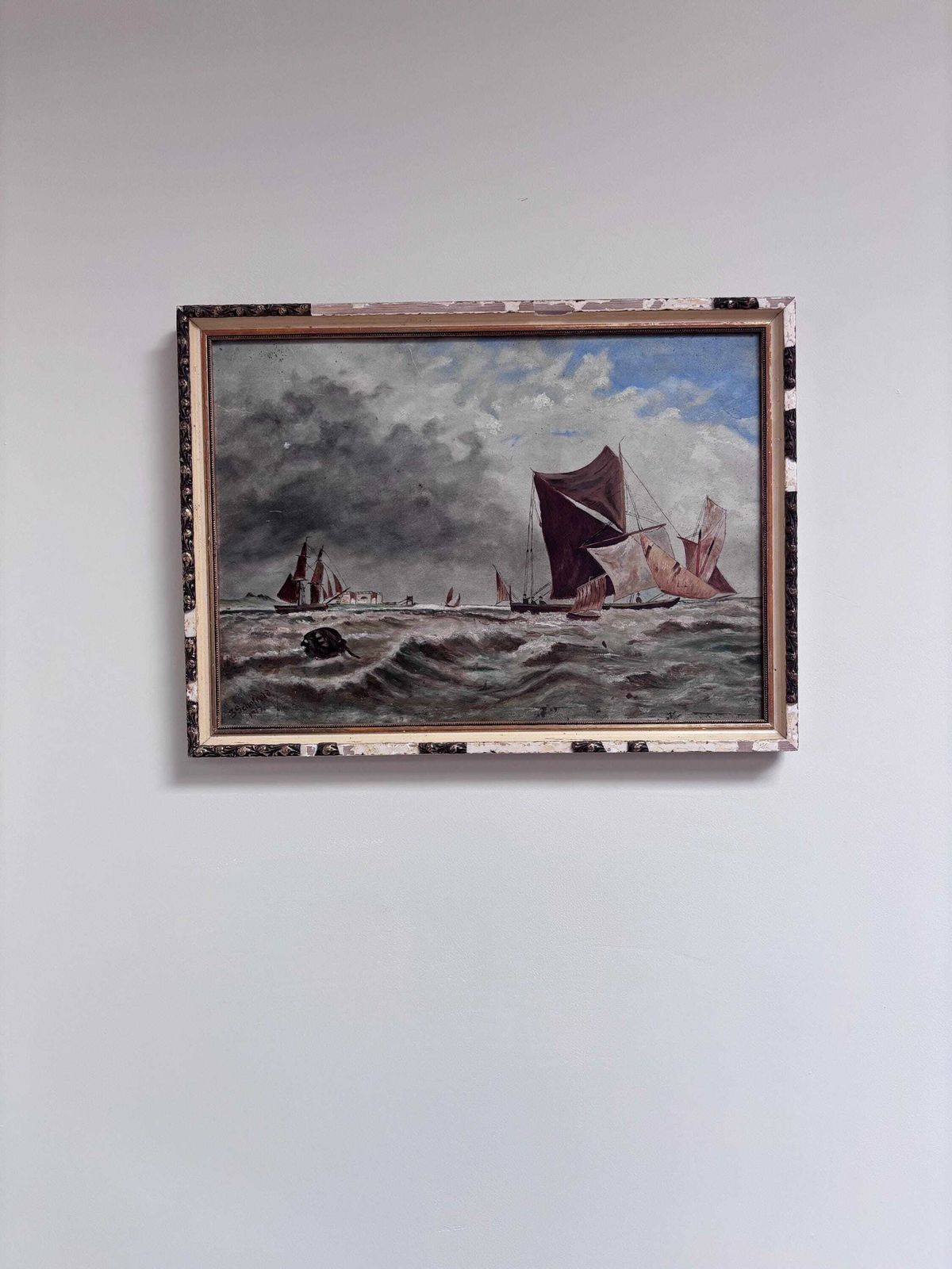Antique Maritime Print | After Thomas Bush Hardy On The Medway | Rustic Coastal Wall Art photo furniture