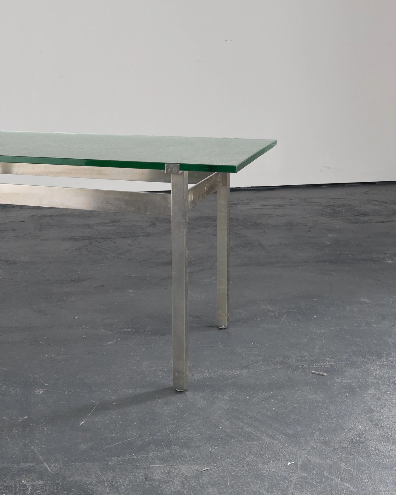 photo for sale French C.1960s Nickel & Cast Glass Coffee Table