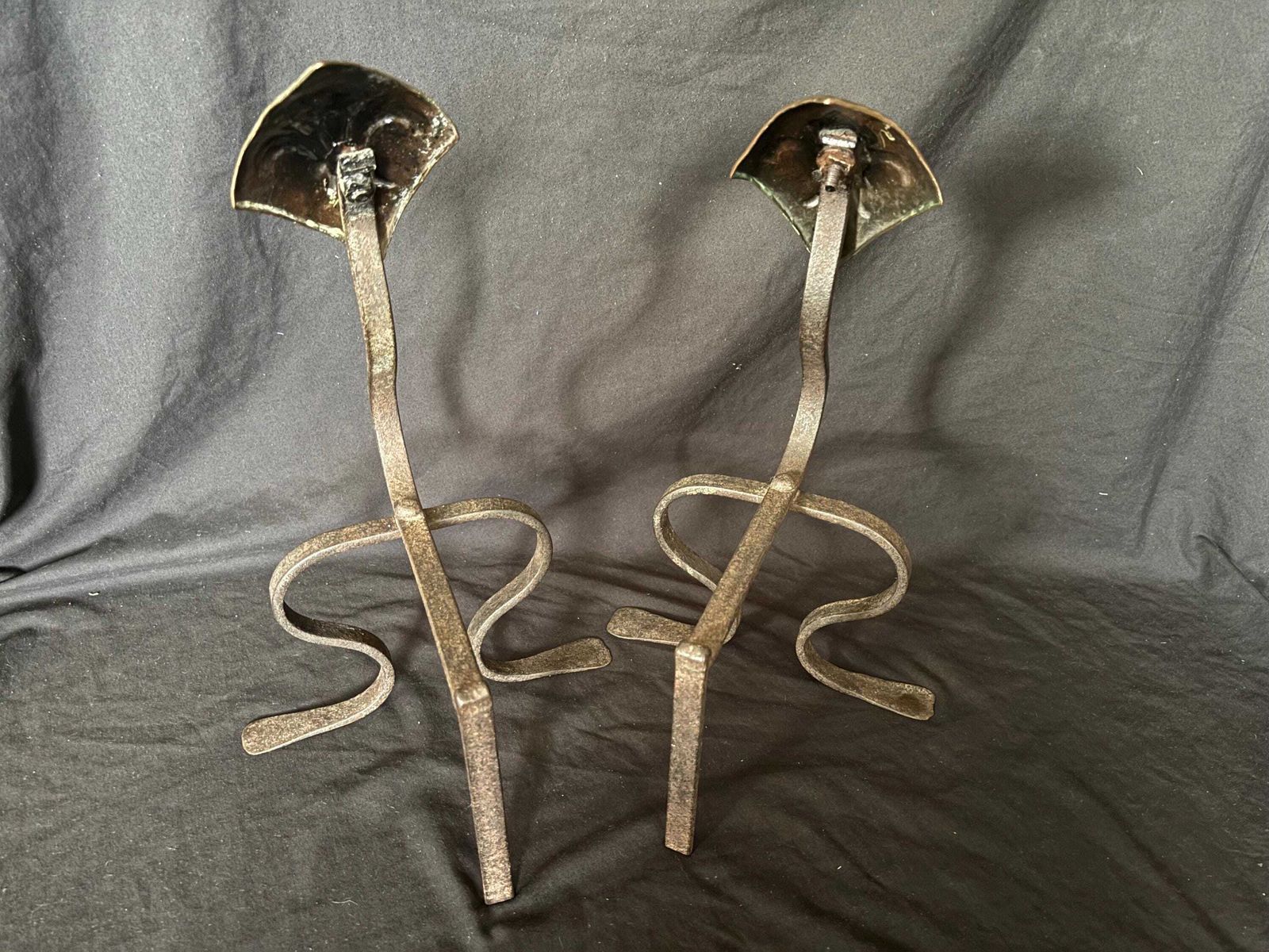 Arts And Crafts Fire Dogs With Hammered Copper Fleur De Lis Design photo Home Fixtures