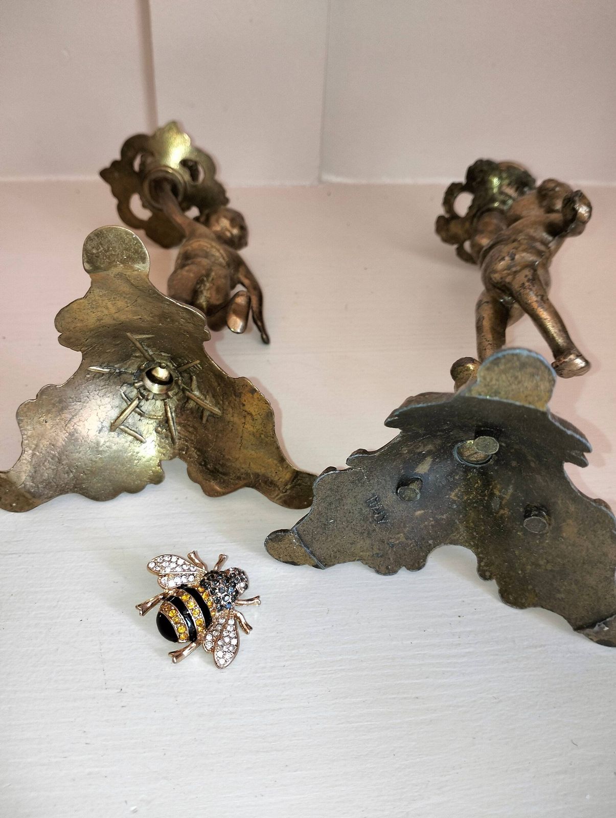 Vintage French Brass Cherub Candlestick, Art Nouveau Candle Holder photo buy