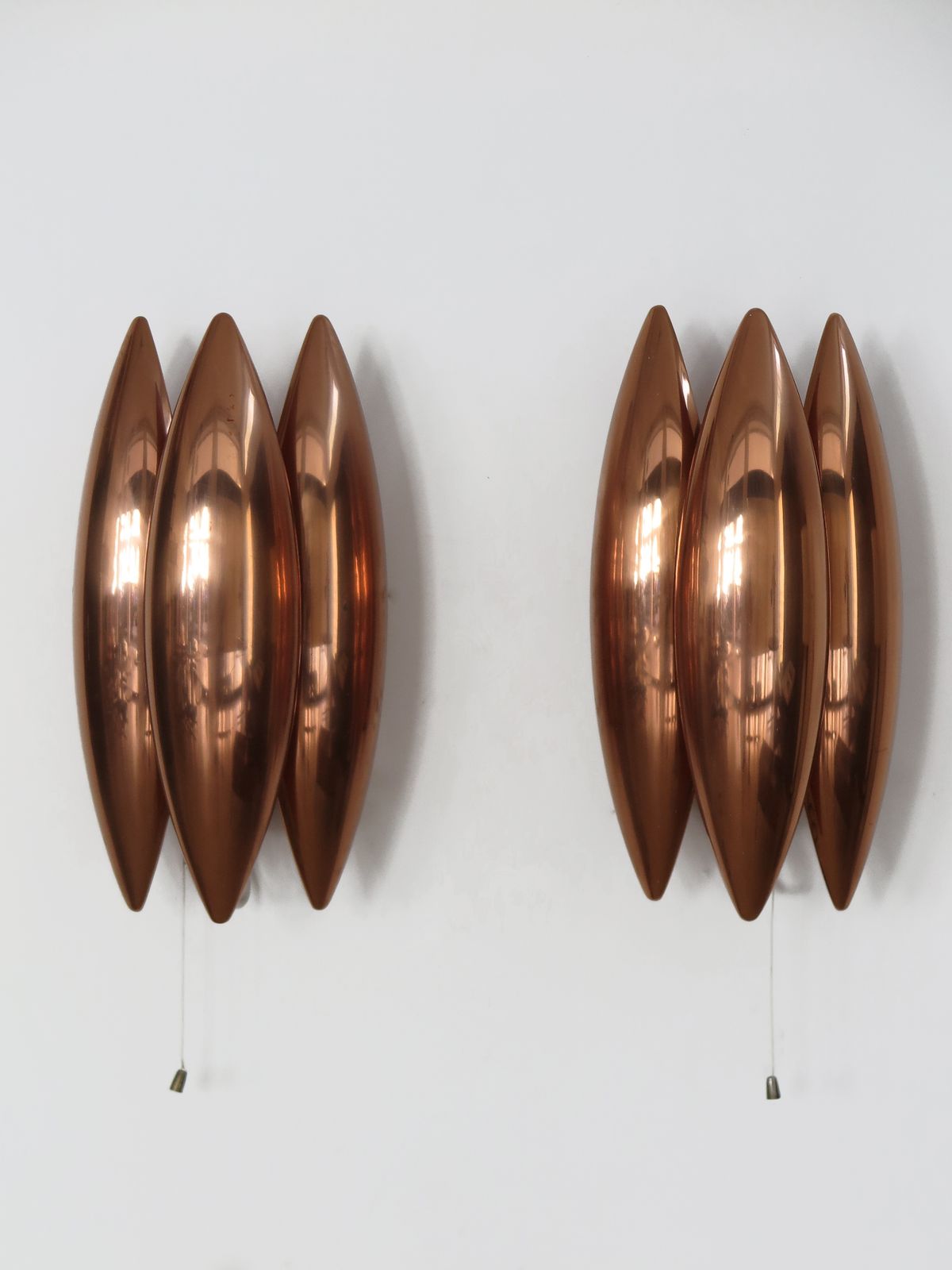 "Kastor" Midcentury Copper Wall Lights Design Jo Hammerborg For Fog & Morup, Denmark 1960s
