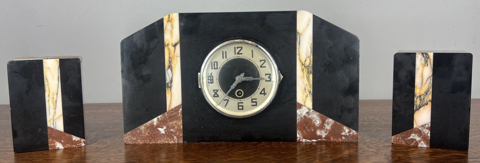 Clock Vintage French Style Art Deco Marble Mantel Clock Set Lot 4764