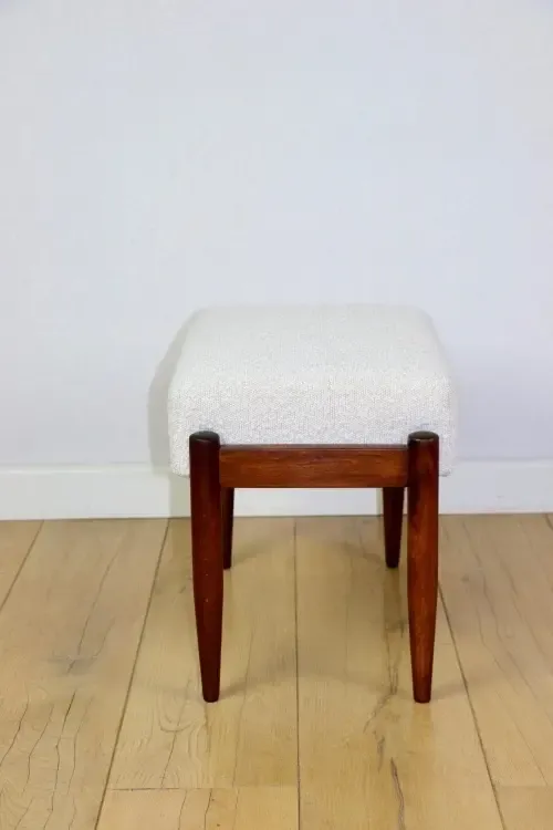 Edmund Homa Stool, Cream Ivory And White Boucle Seat   2 Pieces Available photo Furniture